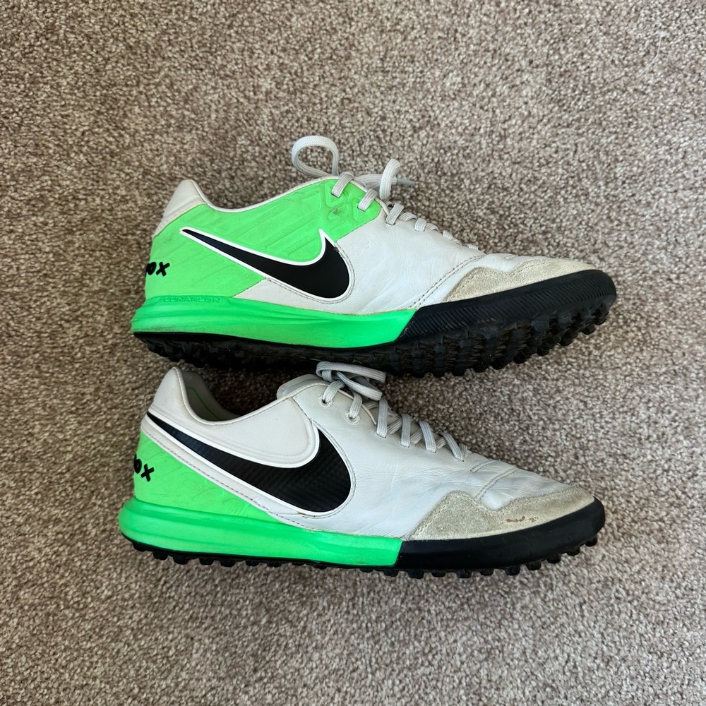 Rare Nike Tiempo X Proximo IC US 6.5 Leather Soccer Cleats White/green Used